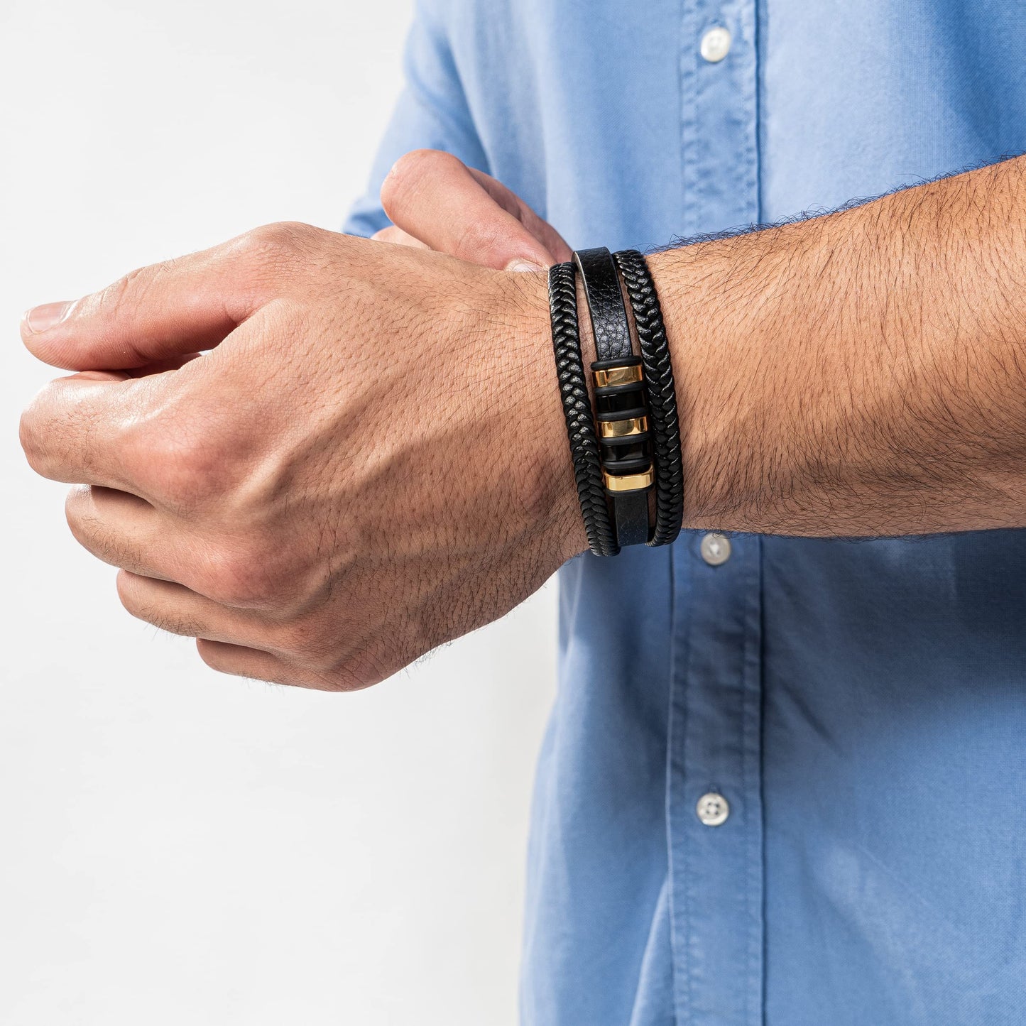 SERASAR Leather Wristbands for Mens 23cm Gold Bracelet GiftBox Genuine Cowhide Braided AdjustAble Magnetic Clasp MultiLayer Wrap Mens Bracelets Band Jewelry Magnet Accessories