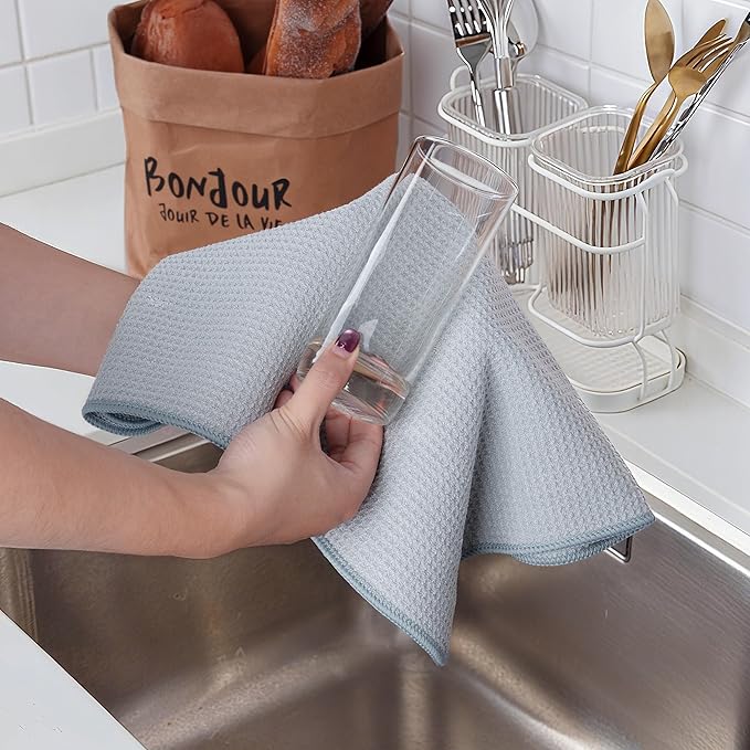 POLYTE Premium Microfiber Kitchen Dish Hand Towel Waffle Weave 12 Pack