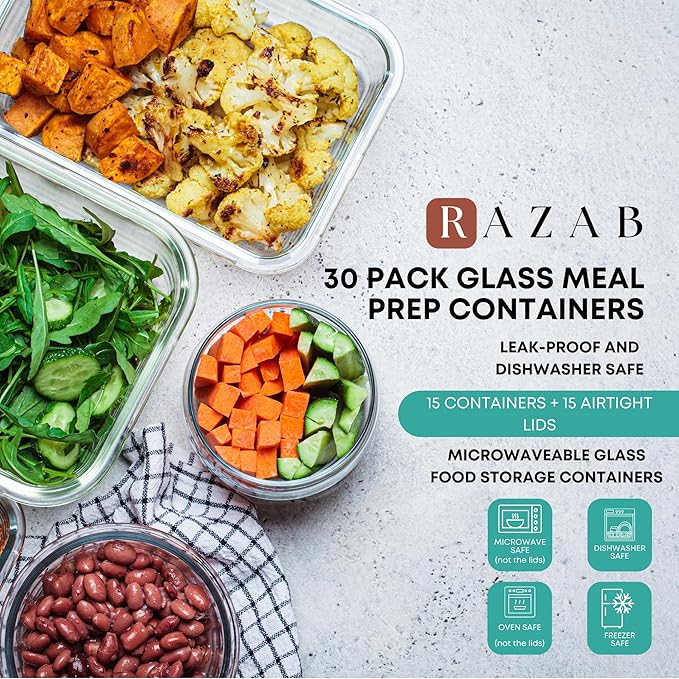 Razab 30 PC Glass Food Storage Containers