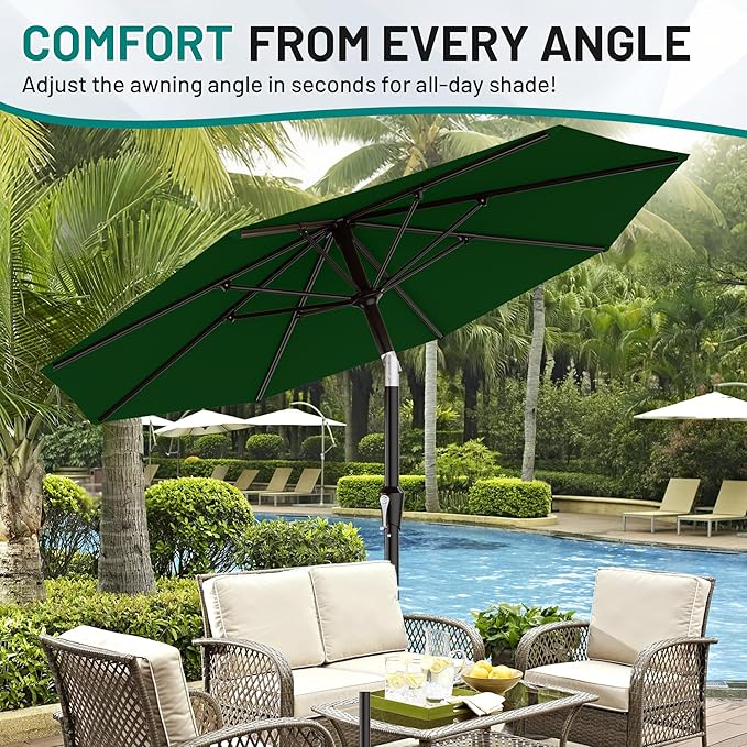 AreShark 9 FT Patio Umbrella for Outdoor, Outdoor Table Umbrella with Push Button Tilt and Crank, Outdoor Patio Umbrellas with 8 Sturdy Ribs for Market, Garden, Pool (Dark Green)
