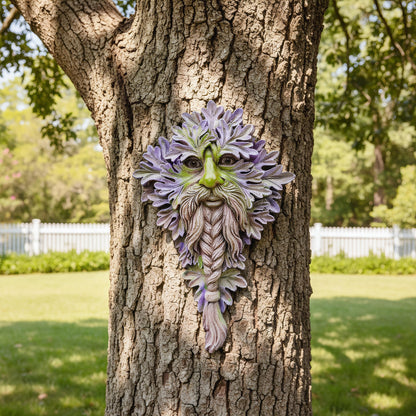 Euiroet 7.9" Real Tree Face Hugger Statue, Garden Whimsical Resin Statues with Foliage Features, Outdoor Fairy Elve Accent Yard Art, Halloween Trees Decorations Outdoor Wall Mounted Statue