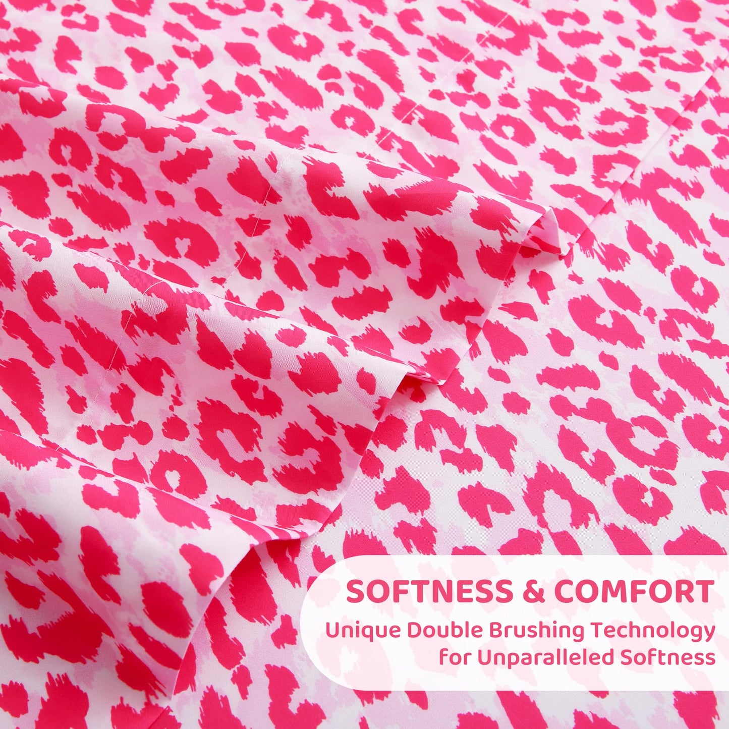 Mooreeke Leopard Cheetah Printed Twin Bed Sheets, Soft Microfiber Bedding Sheets & Pillowcases, Deep Pocket Non-Slip Fitted Twin Sheet, Pink Animal Pattern Bedsheets