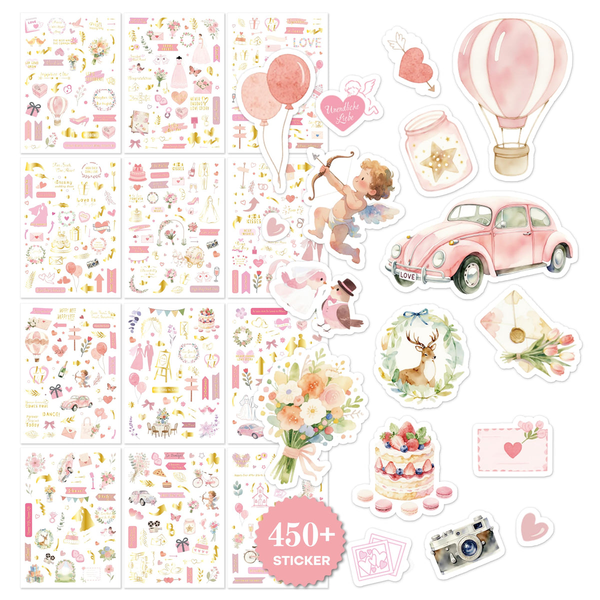 BIROYAL 12 Sheets XL Wedding Stickers for Scrapbooking | Wedding Scrapbook Stickers 6.7" x 9.5" | 450+ Bride Sticker | Bridal Shower Sticker for Engagement, Anniversary, Marriage, Decorations
