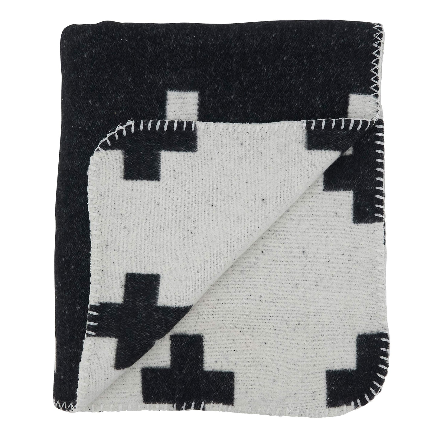 SARO LIFESTYLE Reversible Plus Sign Throw Blanket, Black/White, 50"x60"