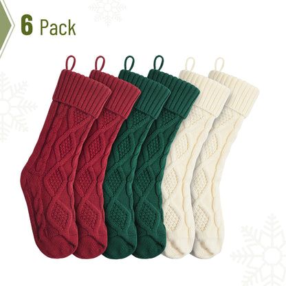 Mr. Pen- Christmas Stockings 6 Pack, 18" Cable Knit Stockings for Christmas, Cable Knit Christmas Stocking for Christmas, Large Stockings Christmas 6 pack, Knit Stockings Christmas, Red, Cream & Green