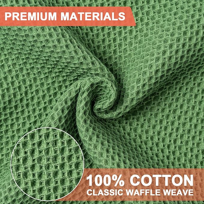 BOOMIBOO 4-Pack Dish Towels, 100% Cotton Waffle Weave, Ultra Soft Absorbent