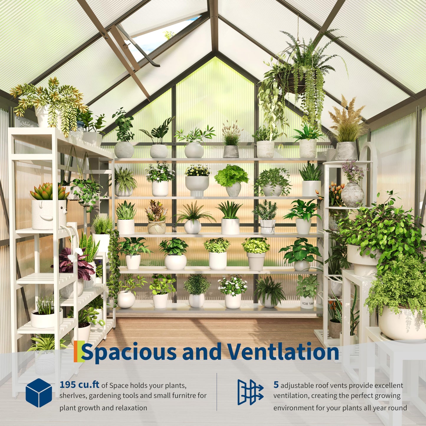 GarveeLife 6 x 6 FT Walk-in Greenhouses for Outside, Polycarbonate Greenhouse with Sliding Door, Adjustable Roof Vent, Aluminum Frame, Backyard Green Houses for Patio Garden