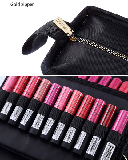 ROWNYEON Lipstick Organizer Case Lipstick Holder 67 Slots Portable Lip Travel Makeup Cosmetic Case Large Capacity Lip Gloss Carrying Case Makeup Artist Storage - Black