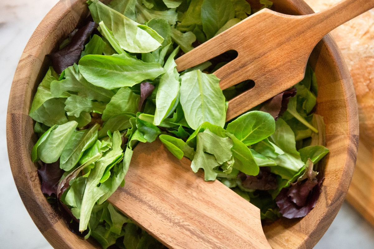 Ironwood Large Salinas Salad Bowl and Farmhouse Salad Utensil Set, Acacia Wood