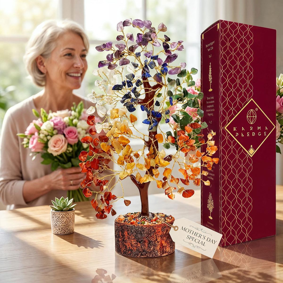 Handmade 7 Chakra Crystal Tree of Life - Unique Birthday & Anniversary Gifts for Women, Mom, & Friends | Handcrafted Healing Crystal Decor for Home & Office, Brings Positive Energy, Luck & Prosperity
