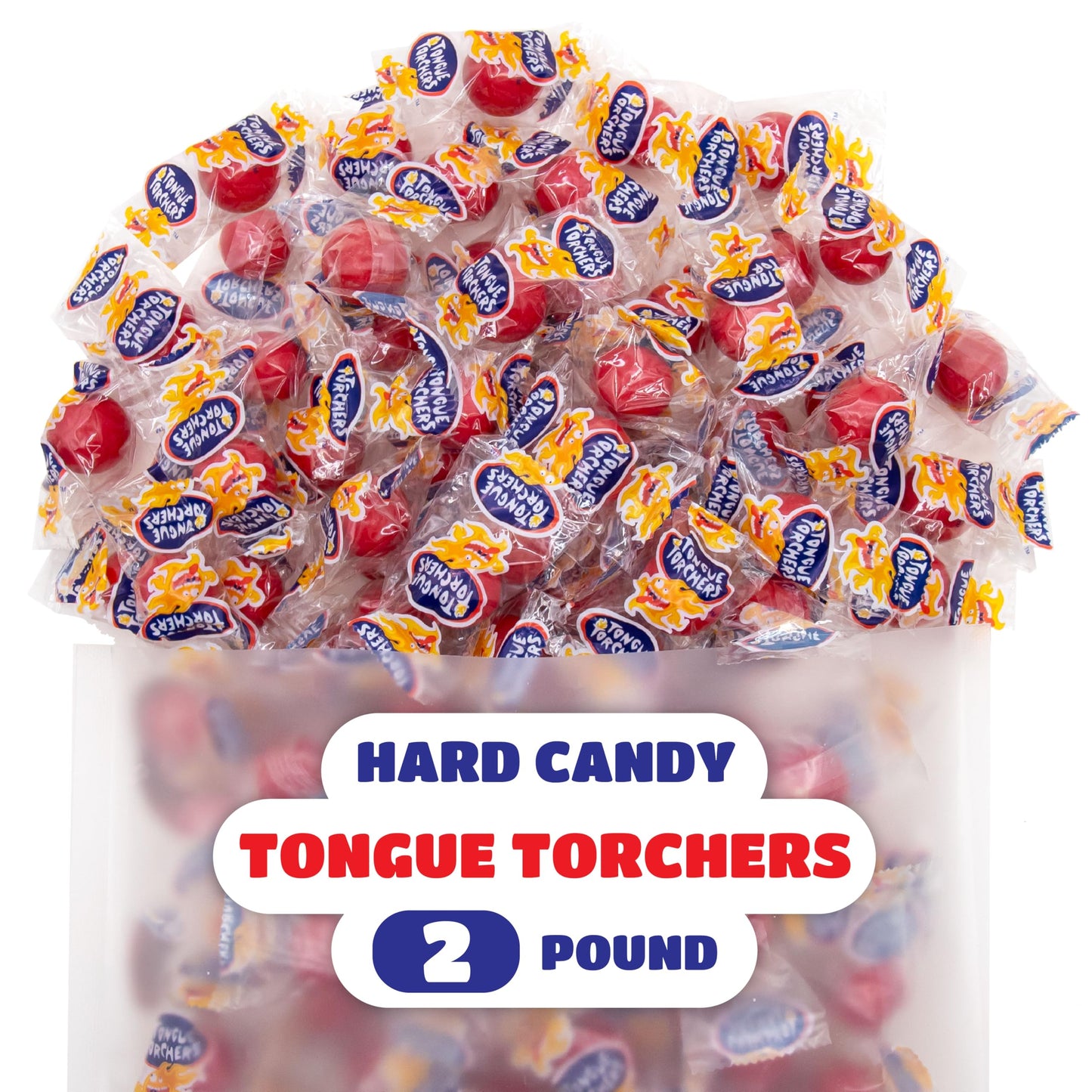Tongue Torchers - 2 Pound Bulk Pack (About 160 Count) - Cinnamon Hard Candy - Individually Wrapped Halloween Candies - Spicy Nostalgic Treat