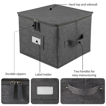 popoly China Storage Container for Bowls or Dessert Plates, 8.5" W x 6" H Plate Storage Case with 24 Felt Dividers, Hard Shell and Stackable (2 Pack Grey)