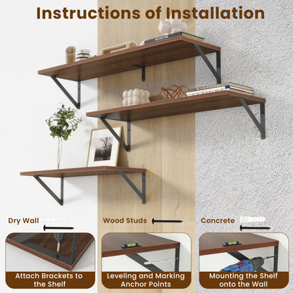 Acovy Deep Floating Shelves for Wall,36Wx8D Wall Mounted Shelves Set of 2,Wall Storage Floating Shelf with Sturdy Metal Brackets for Living Room,Bathroom,Kitchen,Office,Walnut