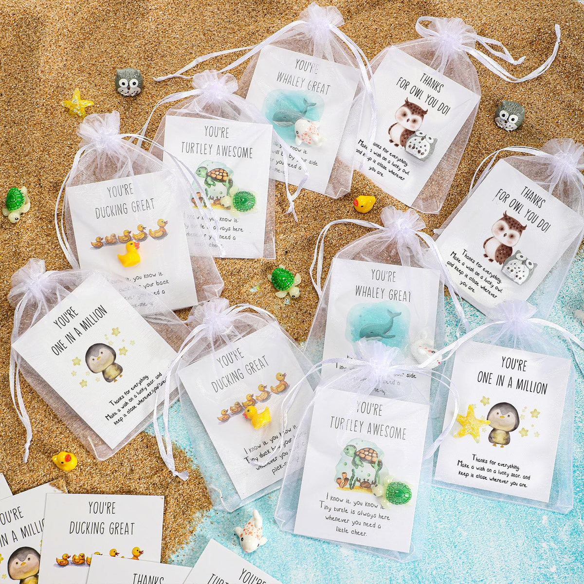 Fumete 25 Set Employee Appreciation Gift Bulk for Coworkers Graduation Volunteer Teacher Nurse Funny Resin Animal with Pun Inspirational Note Cards Office Team Staff Thank You Gift