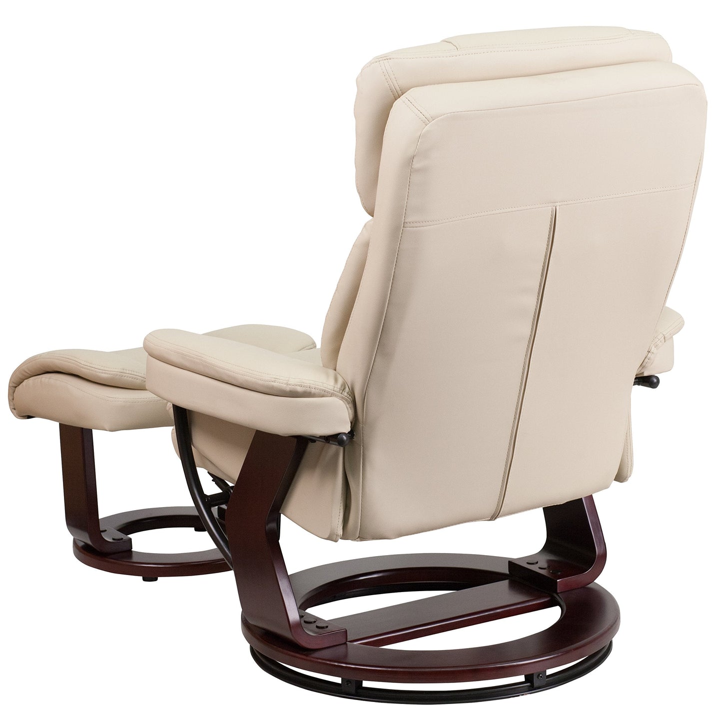 Flash Furniture Allie LeatherSoft Upholstered Recliner with Ottoman Footrest, Padded Swiveling Recliner Chair and Ottoman Set, Beige
