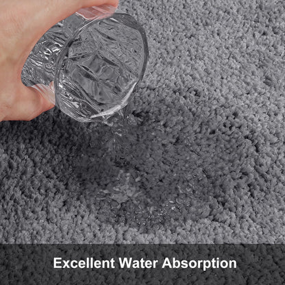 SOANNY 2 Piece Non-Slip Bath Mat Set, Luxury Thick Microfiber Shaggy Bathroom Rugs, 50 X 80 CM Soft Plush Shower Mat & 50 X 50 Toilet Pedestal Carpet, Machine Washable, Absorbent, Grey