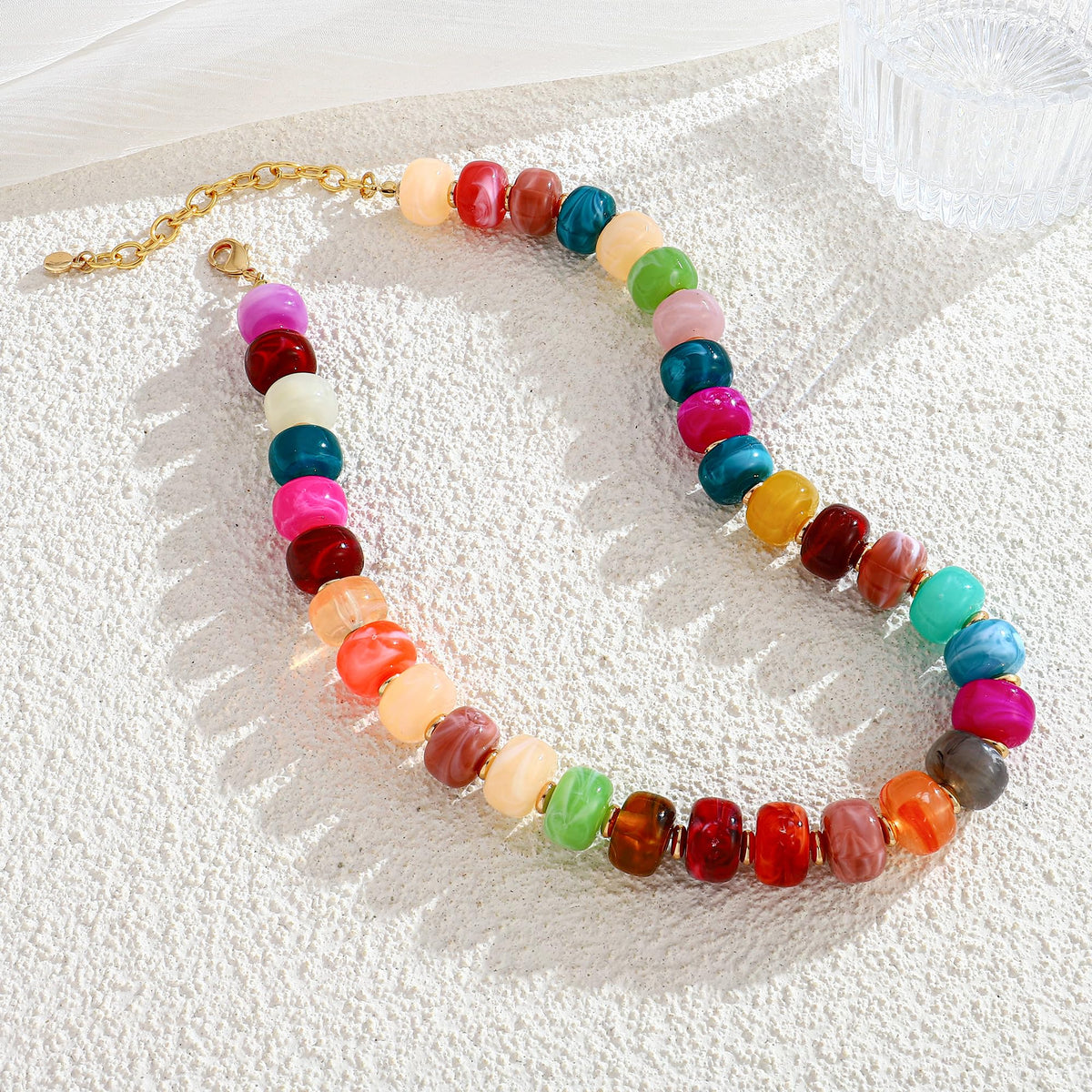 WOWORAMA Colorful Beaded Necklaces for Women Multicolor Acrylic Resin Beads Choker Necklace Trendy Statement Chunky Necklace Boho Summer Holiday Jewelry