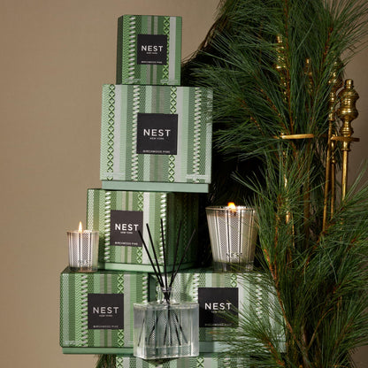 NEST New York Scented 3-Wick Christmas Tree Candle, Birchwood Pine - 21.2 oz - Up to 100-Hour Burn Time - Reusable Glass Vessel