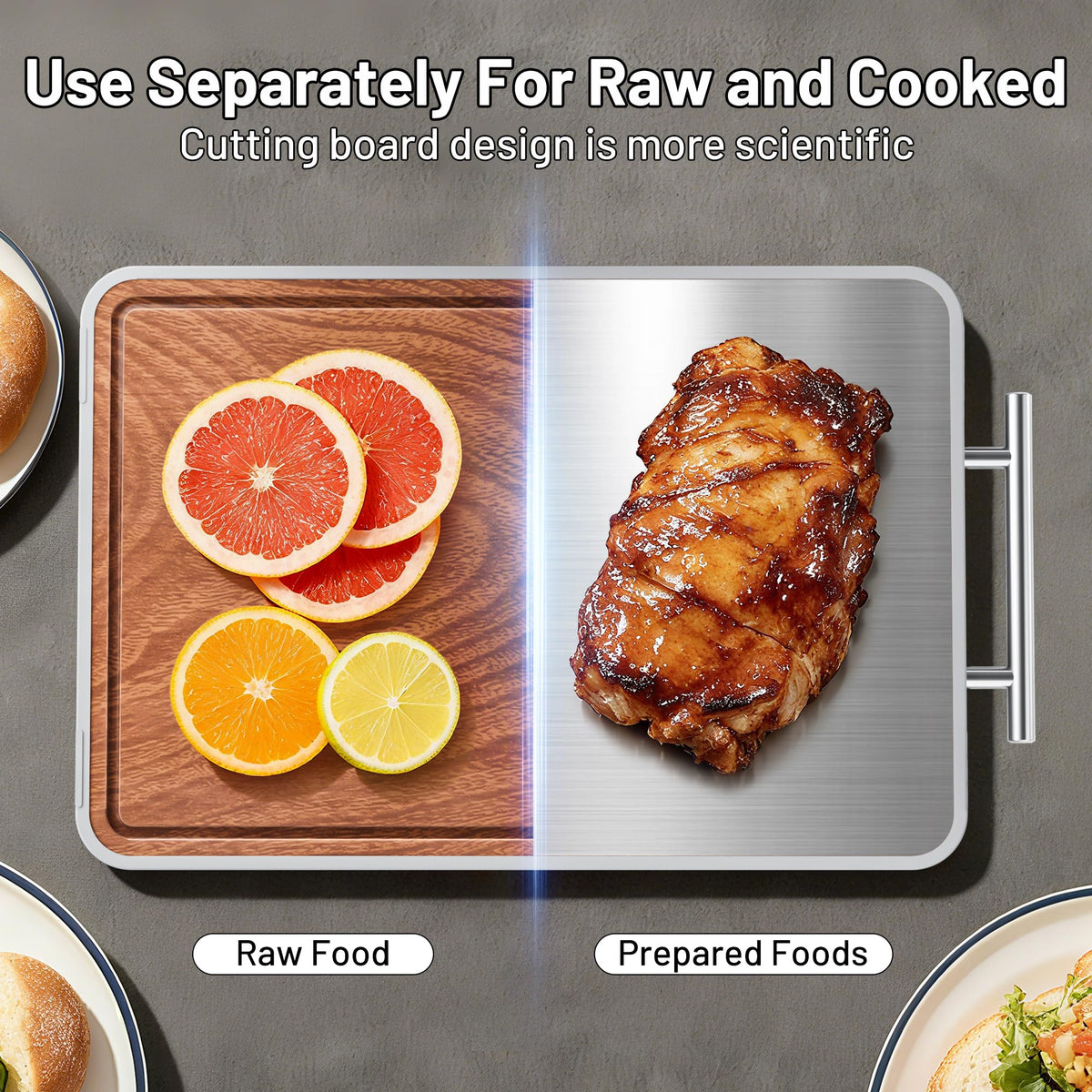 Titanium Cutting Boards For Kitchen,Ebony Wood Cutting Board,Double Sided Metal Chopping Board With Handle And Juice Groove, Idea Kitchen Appliances For Meat And Charcuterie