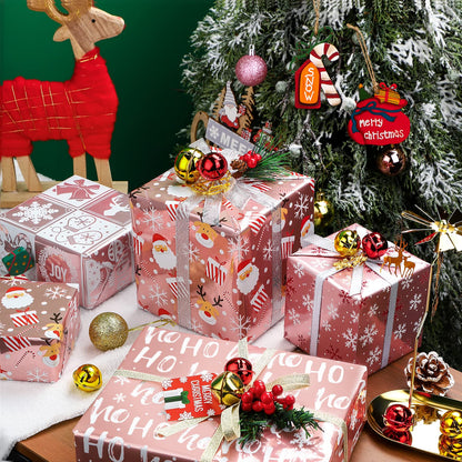 WRAPAHOLIC Christmas Wrapping Paper Set - Rose Gold Santa and Reindeer with Metallic Foil Shine Wrapping Paper Bundle with Gift Bow & Ribbon & Tag & Sticker