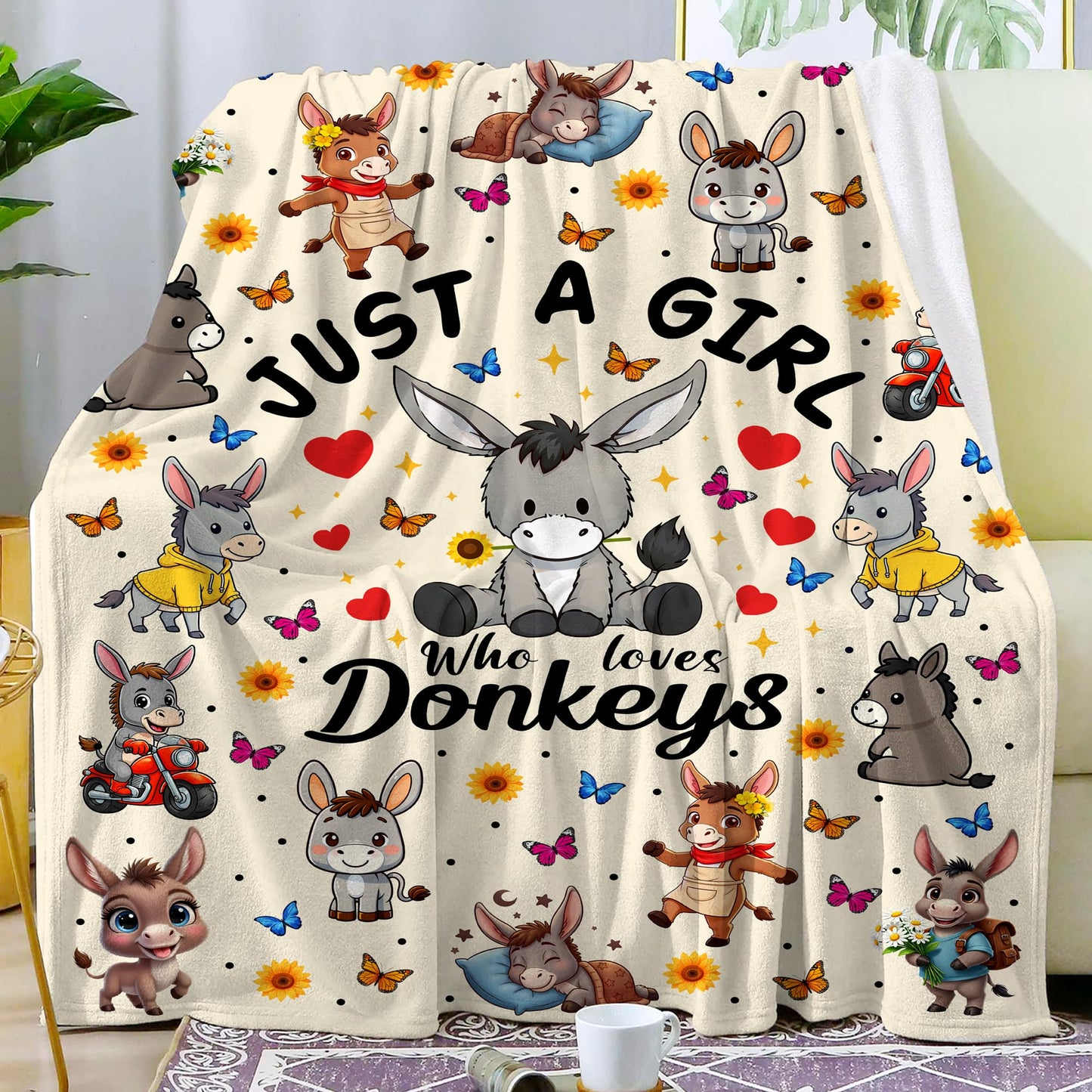 MOUND BOOM Donkey Blanket Gifts for Women Adults,Animal Stuff Plush Just A Girl Who Loves Donkeys Throw Blankets,Donkeys Gifts for Donkey Lovers Girls 50"X40"
