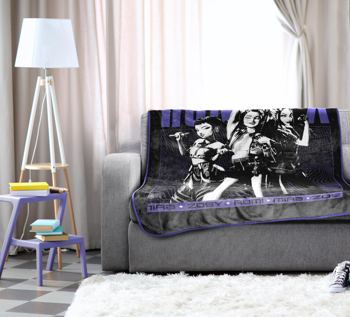 Jay Franco Kids Plush Throw Blanket – Ultra Soft Cozy Plush Fleece for Bed, Couch, Sofa, Home Décor, Official Licensed Kpop Demon Hunters, Black - Huntrix, 46x60 - Throw Blanket