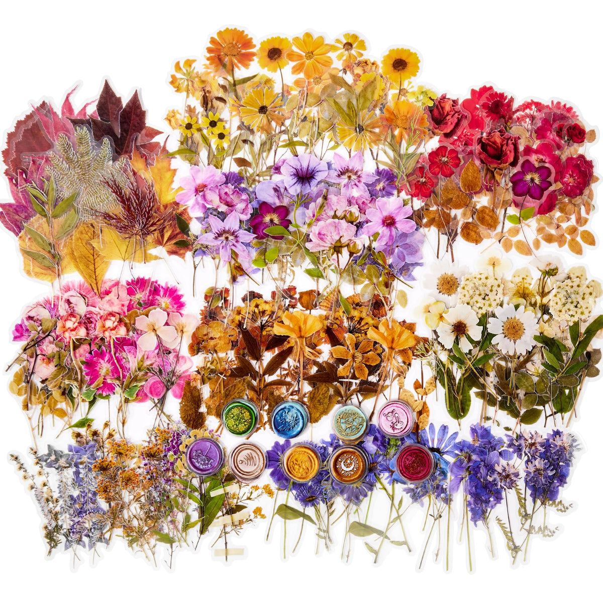 emmoolife Pressed Flower Stickers Set (380 PCS) Dried Flowers Themed Resin Sticker Decals Floral Botanical Journaling Stickers for Scrapbook Supplies Bullet Junk Journal Bottles Planner Laptops