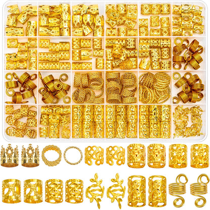 Lucomb 220 Pcs Gold Hair Jewelry for Braids, Loc Jewelry for Hair Dreadlock, Loc Charms for Women, Metal Gold Braids Rings Cuffs Clips for Dreadlock Accessories Clip Braids Extensions Decorations