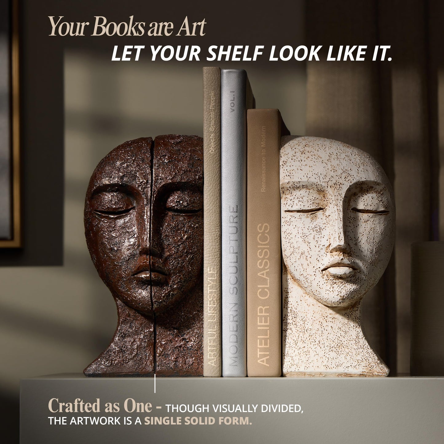 Heavy Duty Book Ends for Shelves - Book Ends for Heavy Books, Book Stopper for Shelves, Bookends for Shelves, Book Ends Unique, Bookends Decorative, Aesthetic Bookshelf Decor, The Tranquil Faces
