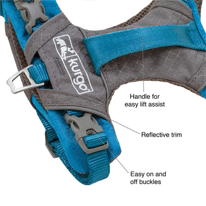 Kurgo Journey Air Dog Harness, Vest Harnesses for Dogs, Pet Hiking Harness for Running & Walking, Reflective, Padded, Includes Control Handle, No Pull Front Clip (Purple, Large)