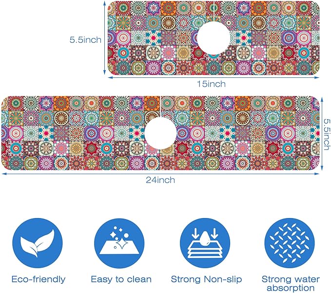 Faucet Draining Mat For Kitchen Sink Mexican Tiles Diatom Mud Absorbent Drain