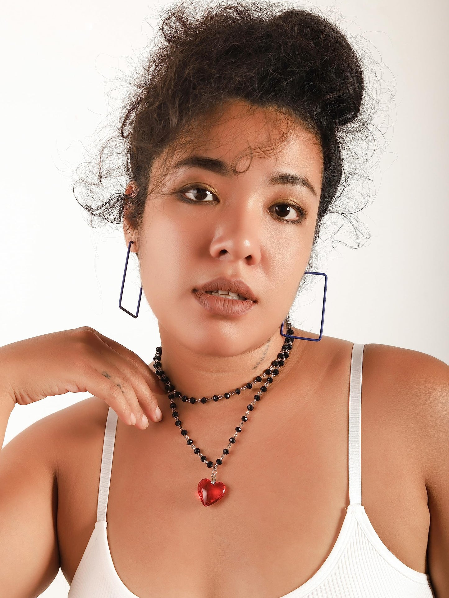 Sacina Gothic Y2k Red Heart Necklace, Layered Black Beaded Heart Choker, Gothic Emo Grunge Y2k Necklace, Valentine Gift, Halloween Christmas Jewelry Gift For Women