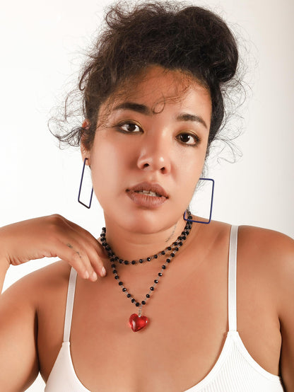 Sacina Gothic Y2k Red Heart Necklace, Layered Black Beaded Heart Choker, Gothic Emo Grunge Y2k Necklace, Valentine Gift, Halloween Christmas Jewelry Gift For Women