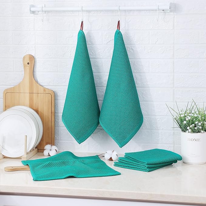 Kitinjoy 100% Cotton Kitchen Dish Cloths, 12 Pack Waffle Weave Ultra Soft
