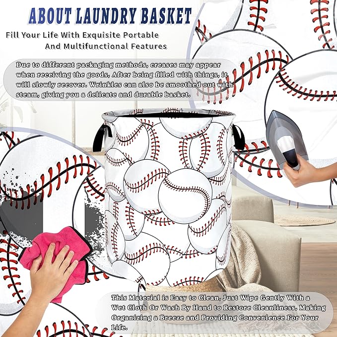 Personalize Baseball Laundry Basket Oxford Cloth Foldable Funny Laundry Hamper