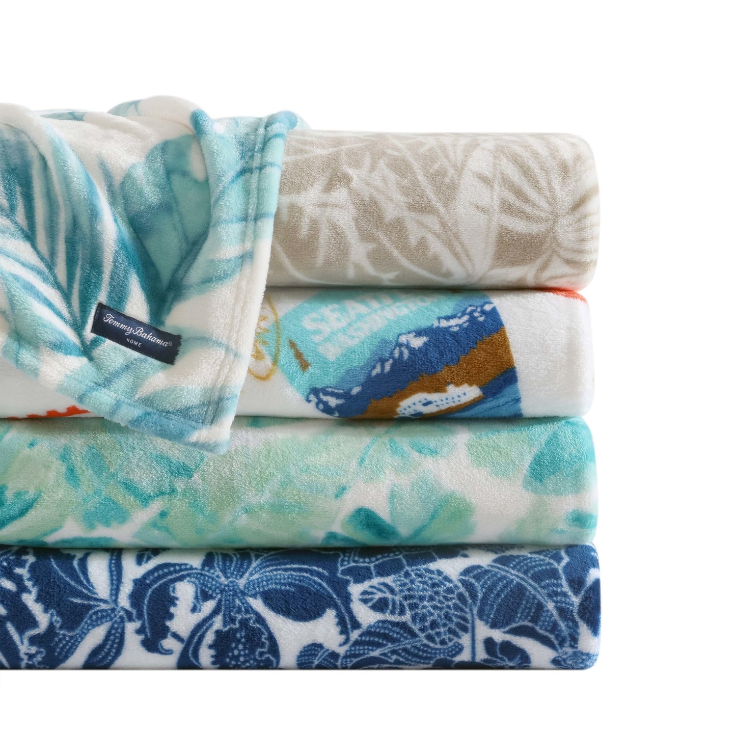 Tommy Bahama - Throw Blanket, Plush Fleece Bedding with Ultra-Soft Cozy Feel, Tropical Blanket for Bed or Couch (Turtle Bay Blue, 50' x 70')