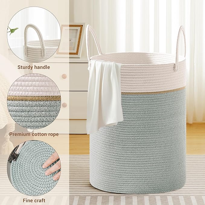 Tall Laundry Basket with Handles, 100L Portable Dirty Clothes Hamper, Boho