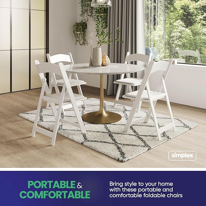 Simplex Furniture Modern White Resin Foldable Chair - Set of 72 Pack, Stackable, Indoor/Outdoor, Lightweight, Rental Grade, Foldable Chairs with Padded Seats