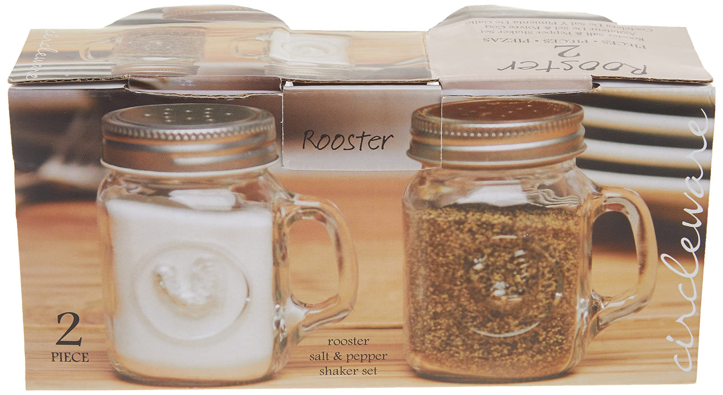 Circleware Mason Jar Rooster Mug Salt and Pepper Shakers, 5 oz, Clear