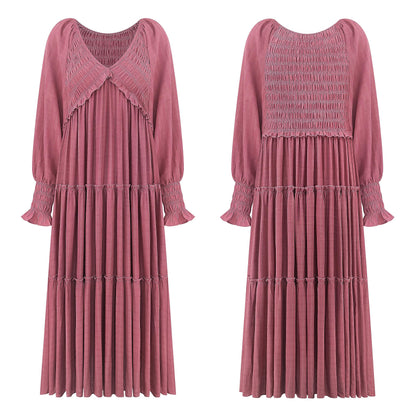 R.Vivimos Maxi Dress for Women Long Sleeve V Neck Empire Waist Layered Ruffle Boho Casual Flowy Long Dresses