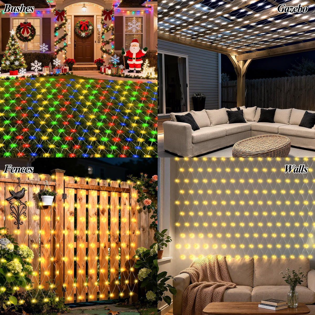8ft x 8ft Net Lights, 180LED Gazebo Lights Outdoor 8 Modes Timer, Waterproof Connectable Christmas String Lights Clear Wire Plug in for Bushes Patio Pergolas Garden Holiday Party - Warm White