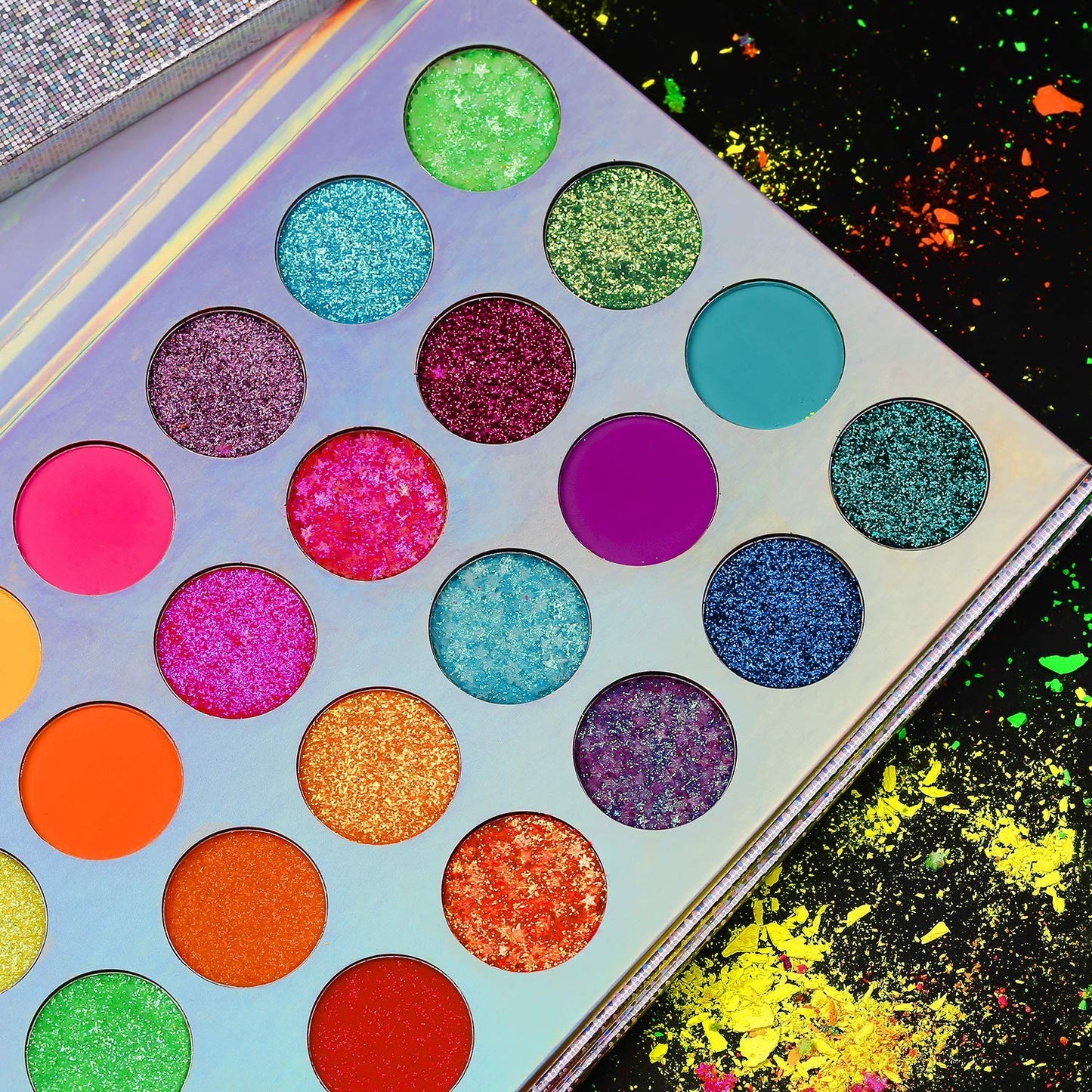 Afflano Neon Makeup Palette - Glow in the Dark Eyeshadow, Highly Pigmented, UV Blacklight Eye Shadow Palette with Red, Orange, Pink Pressed Glitter Eyeshadows