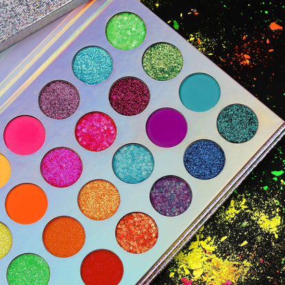 Afflano Neon Makeup Palette - Glow in the Dark Eyeshadow, Highly Pigmented, UV Blacklight Eye Shadow Palette with Red, Orange, Pink Pressed Glitter Eyeshadows