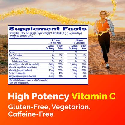 Emergen-C Crystals, On-the-Go Emergen-C Immune Support Supplement with Vitamin C, B Vitamins, Zinc and Manganese, Orange Vitality - 56 Stick Packs
