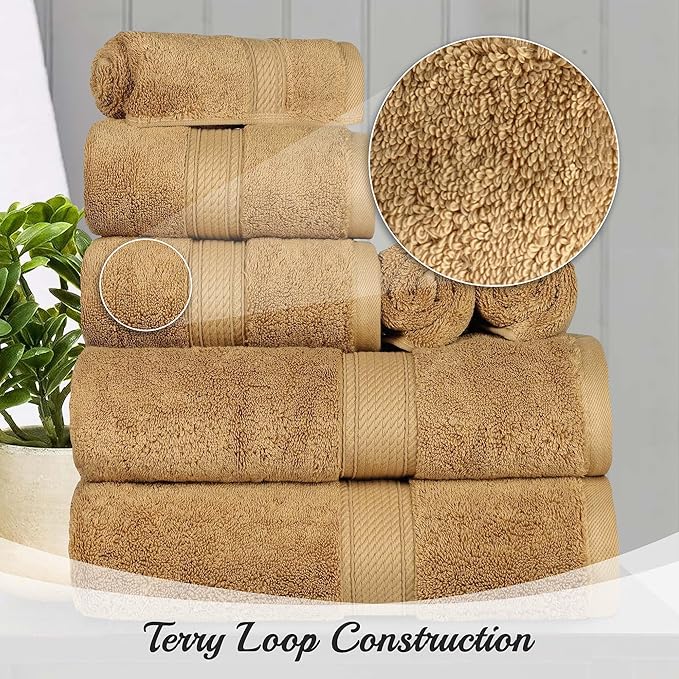 Superior Egyptian Cotton Solid Towel Set, Washcloths 13” x 13”, Hand Towels 20”