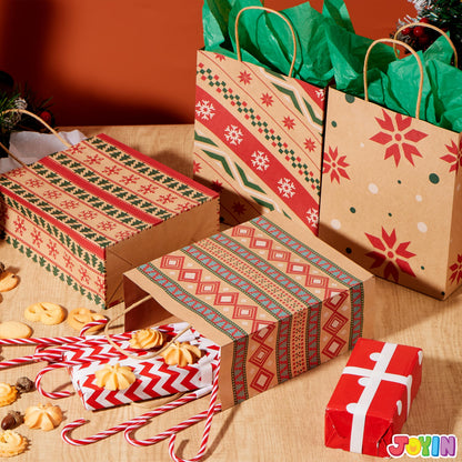 JOYIN 48 PCS Christmas Kraft Gift Bags 7" x 9" x 3.5" for Gifts Party Supplies Decor, Xmas Goody Treat Candy Bags for Holiday Wedding Gift Decor Classrooms and Party Favors Presents Wrapping