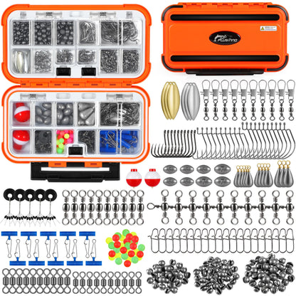 PLUSINNO Fishing Gear Accessories Kit, 253PCS Fishing Tackle Box with Tackle Included, Fishing Hooks, Fishing Weights Sinkers, Spinner Blade, Fishing Equipment for Bass Trout Bluegill Crappie