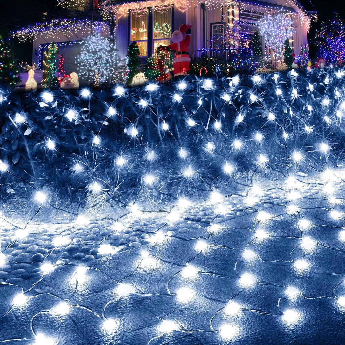 Pooqla Net Lights, 300LED Christmas Outdoor Mesh Light, 14.8x4.9 ft Fairy String Mesh Light 8 Modes Green Wire, Connectable Waterproof Net Lights for Bushes Tree Yard Christmas Decor, Cool White