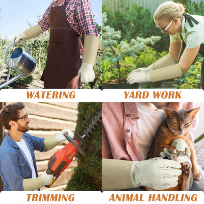 HANDLANDY Long Gardening Gloves for Men and Women, Pigskin Leather Rose Pruning Gloves- Breathable & Durability, with Thorn Proof Gauntlet