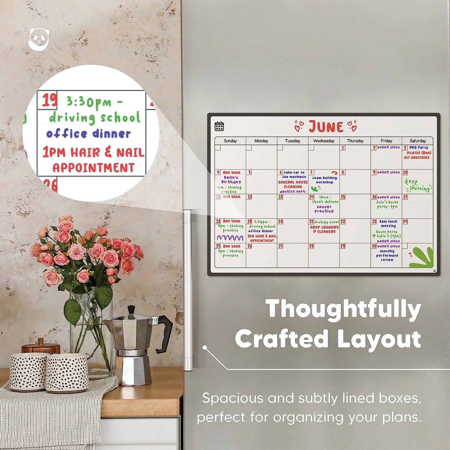 Magnetic Fridge Whiteboard Calendar by Smart Panda - Perfect Month Planner, Memo or Event Reminder for Adults and Children - Notice Board - Monthly